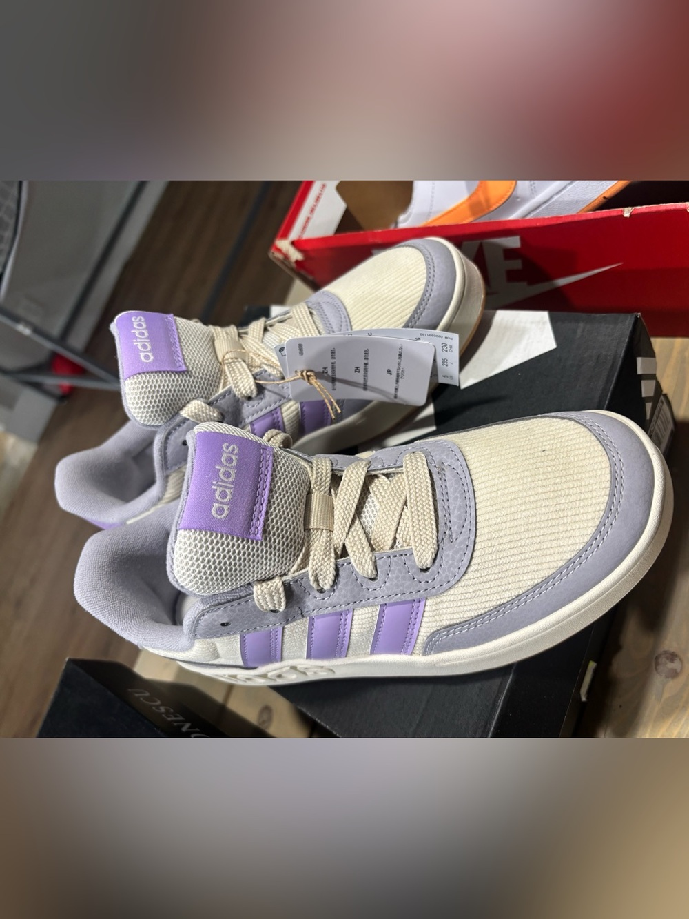 adidas Beige and Lavender Low-Top Sneakers